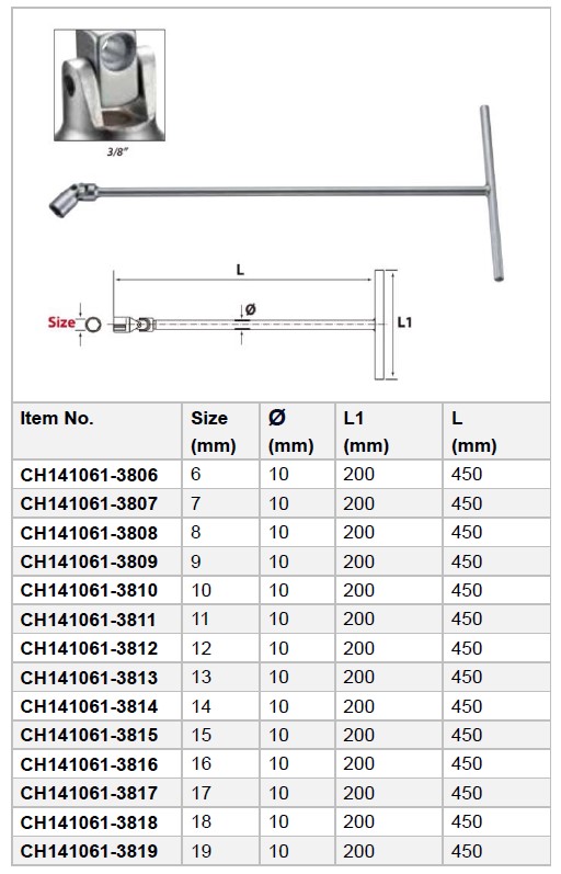 3/8Dr. Fixed T Type Universal Socket Wrench