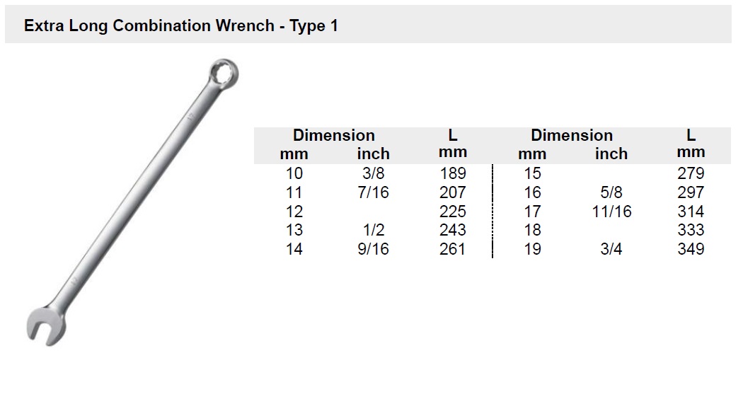 Extra Long Combination Wrench - Type 1