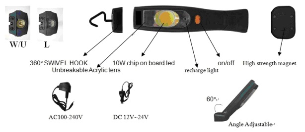 Angle Adjustable 10W Chip LED Working Light